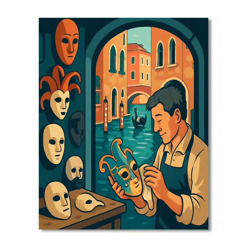 Mask Makers Workshop In Venice Glow Painting by numbers kit