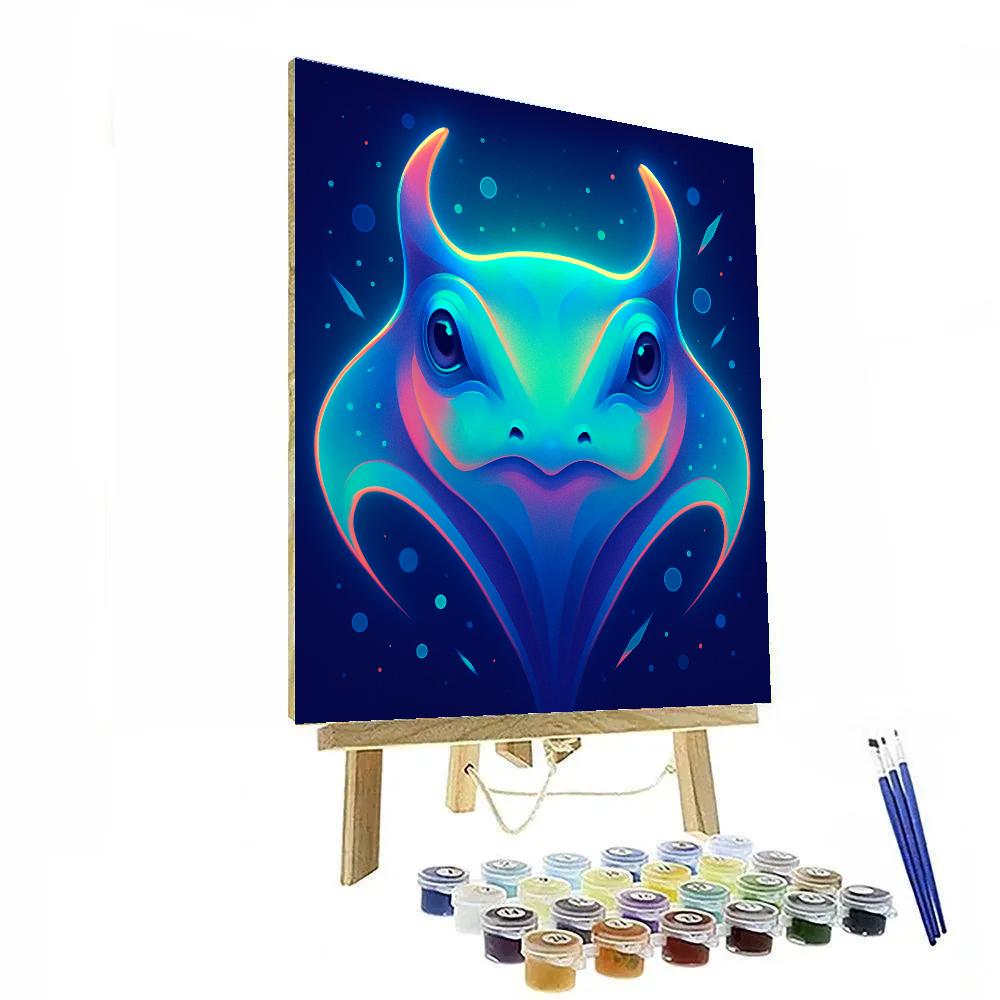 Neon Reef Manta Monarch Number painting