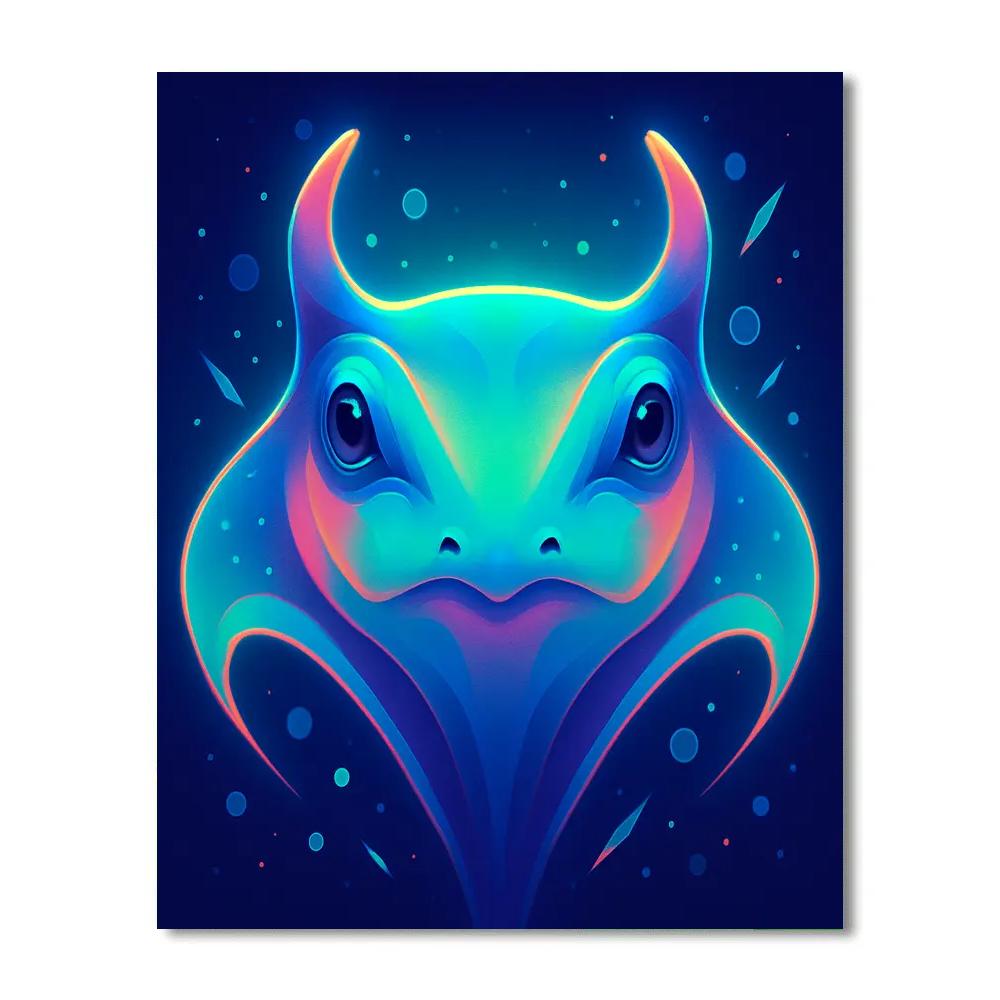 Neon Reef Manta Monarch Number painting