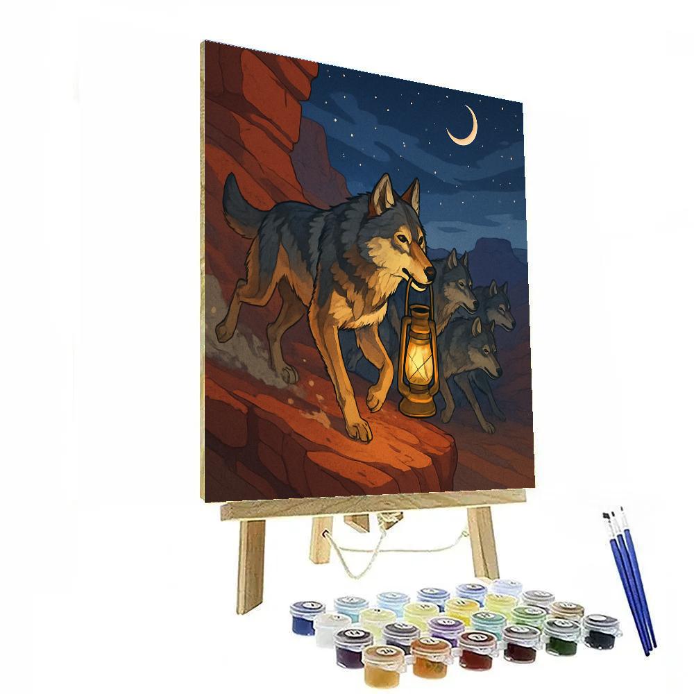 Lanternlit Canyon Wolf Run painting number kit
