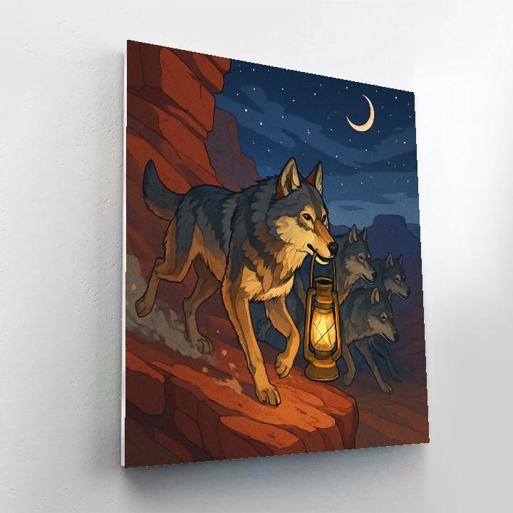 Lanternlit Canyon Wolf Run painting number kit