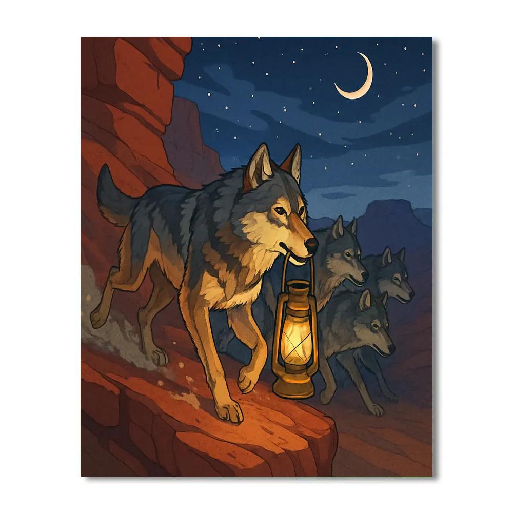 Lanternlit Canyon Wolf Run painting number kit