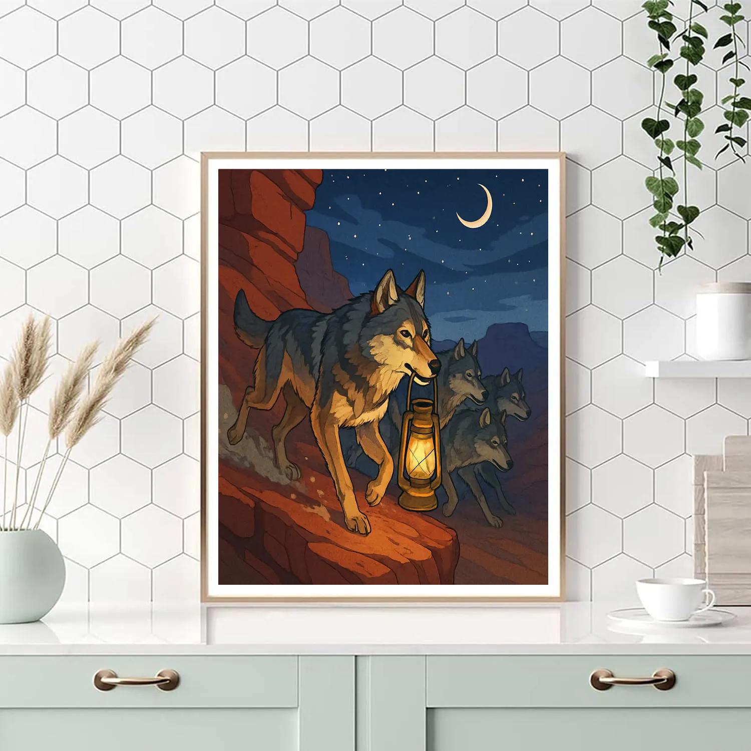 Lanternlit Canyon Wolf Run painting number kit