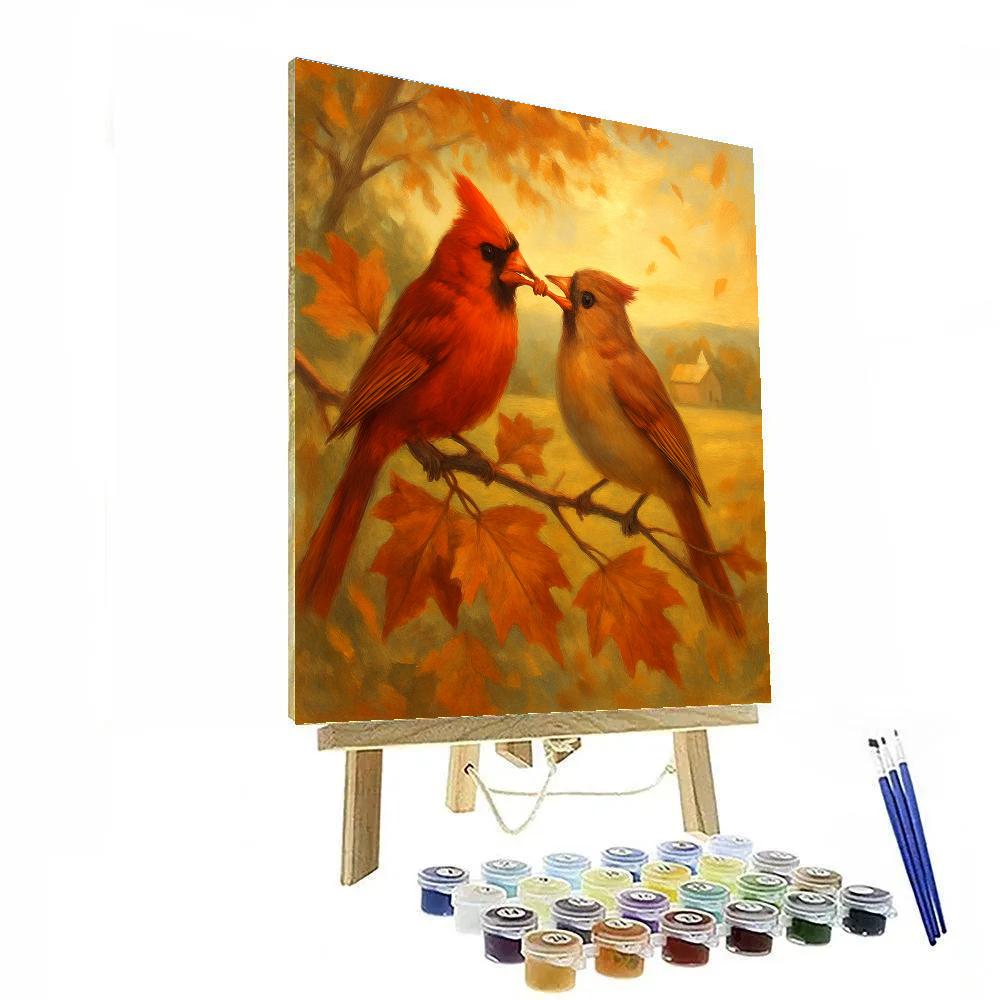Autumn Hearth Cardinals In Copper Leaves Painting by numbers kit
