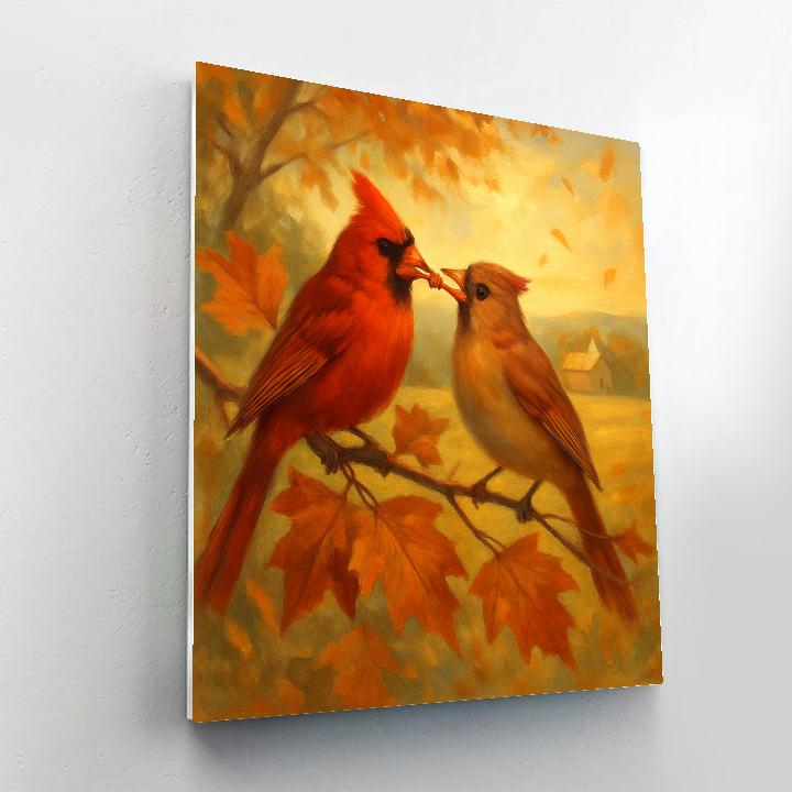 Autumn Hearth Cardinals In Copper Leaves Painting by numbers kit