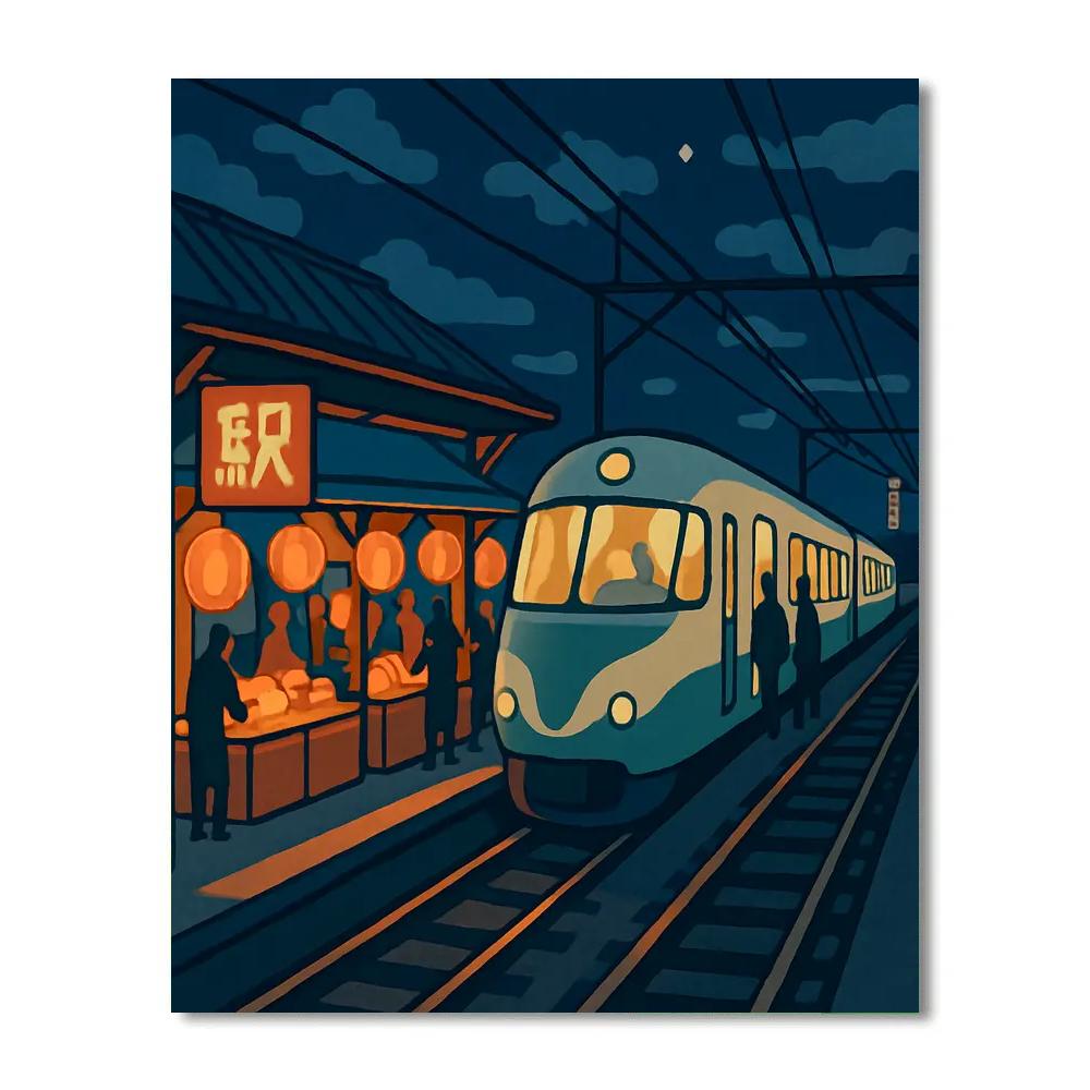 Harbor Night Market Train Station DIY paint by numbers