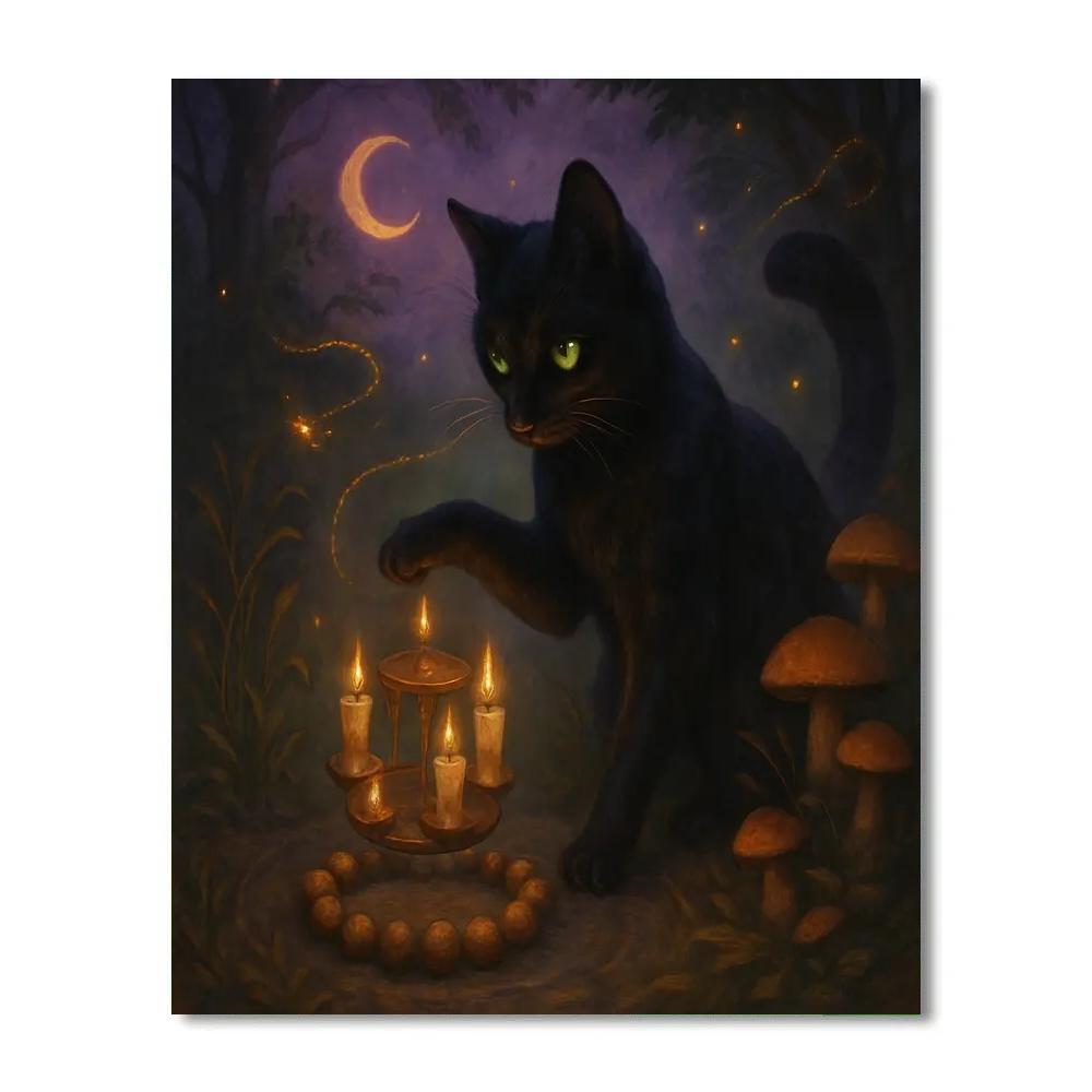 Black Cat And The Candle Carousel Numbered painting kits
