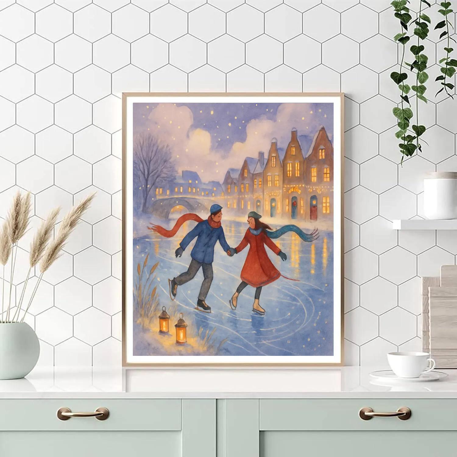Starlit Skaters On The Frozen Storybook Canal DIY paint by numbers