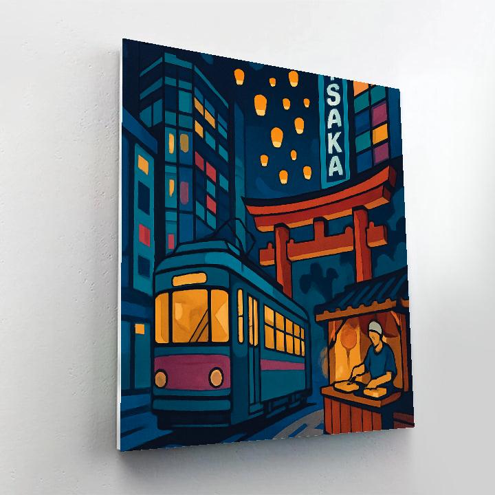 Night Market Tram Lines In Japan Numbered painting kits