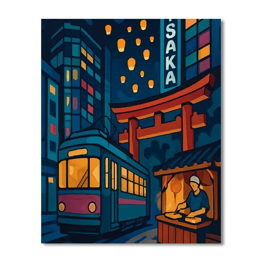 Night Market Tram Lines In Japan Numbered painting kits