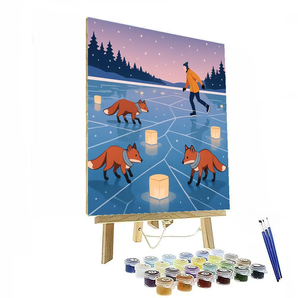 Lanterns On A Frozen Lake In Winter paint by color