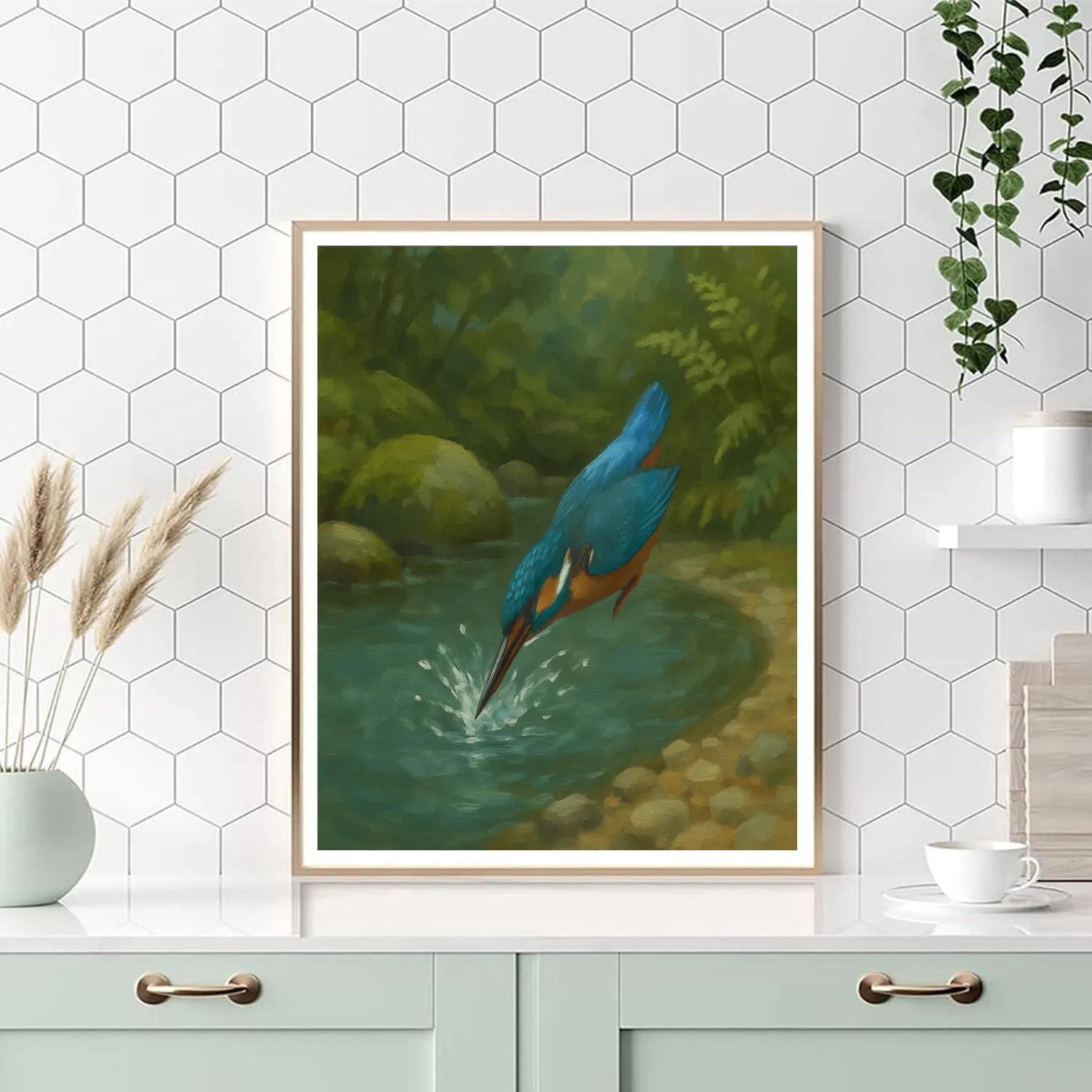 Kingfisher Splash At The Pebble Bend Paint by numbers kits