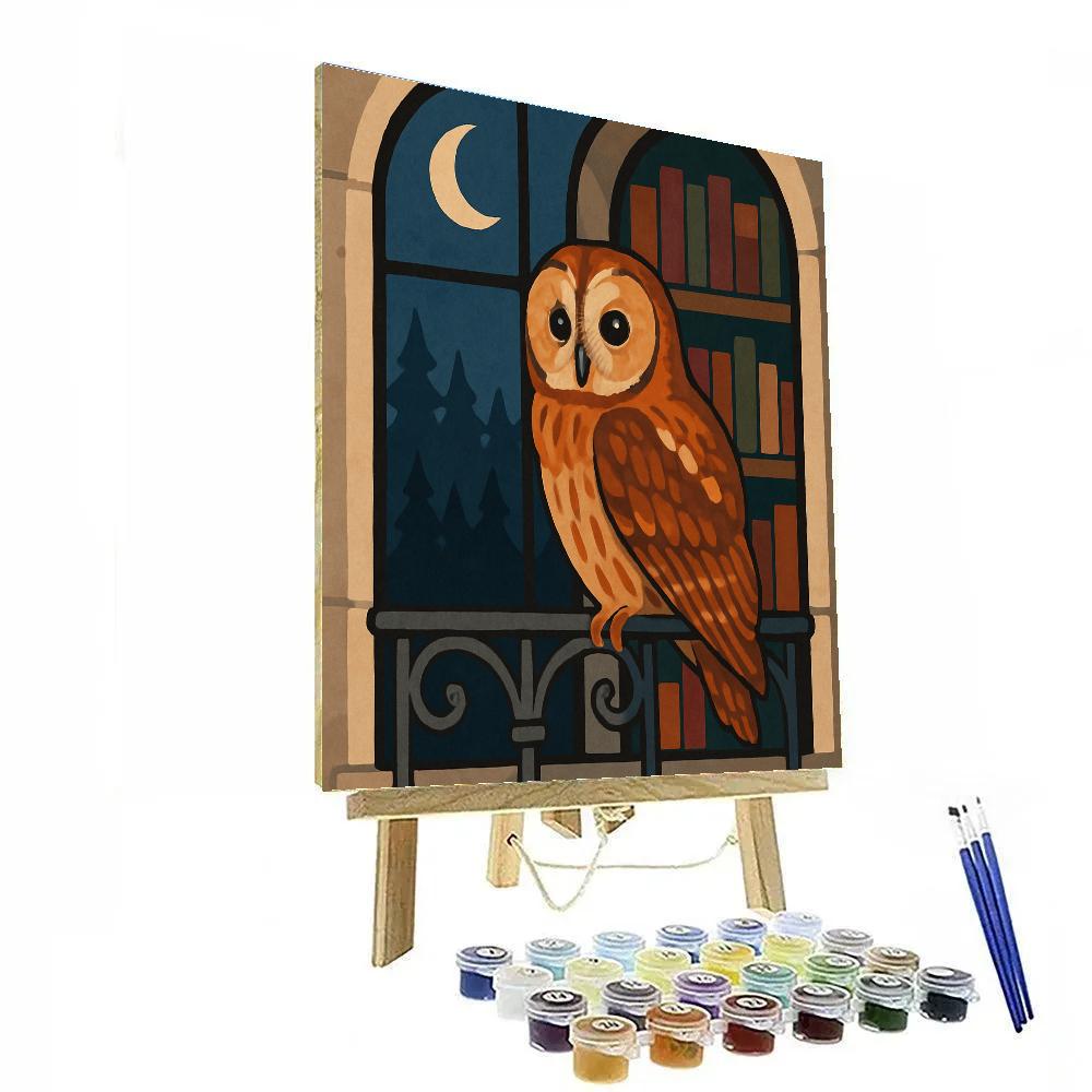 Library Window With Owl Vigil Numbered painting kits