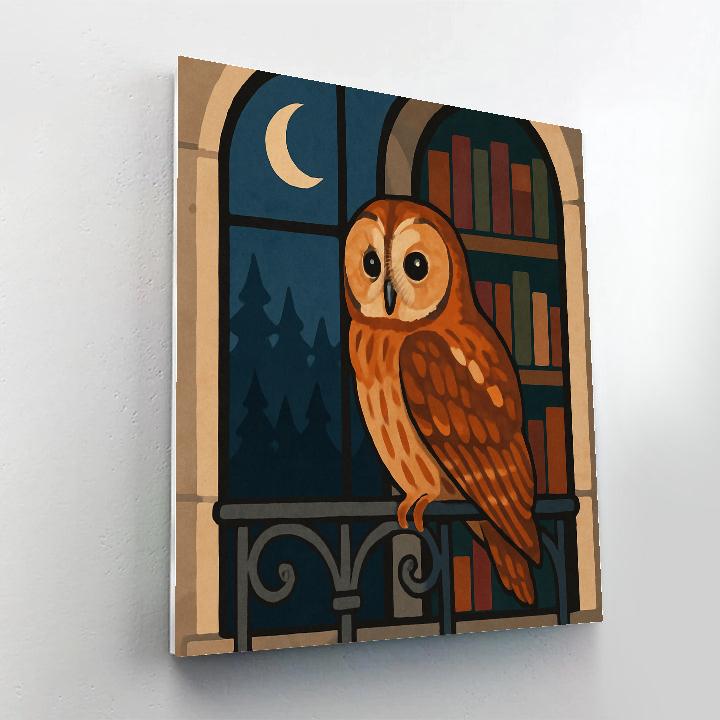 Library Window With Owl Vigil Numbered painting kits