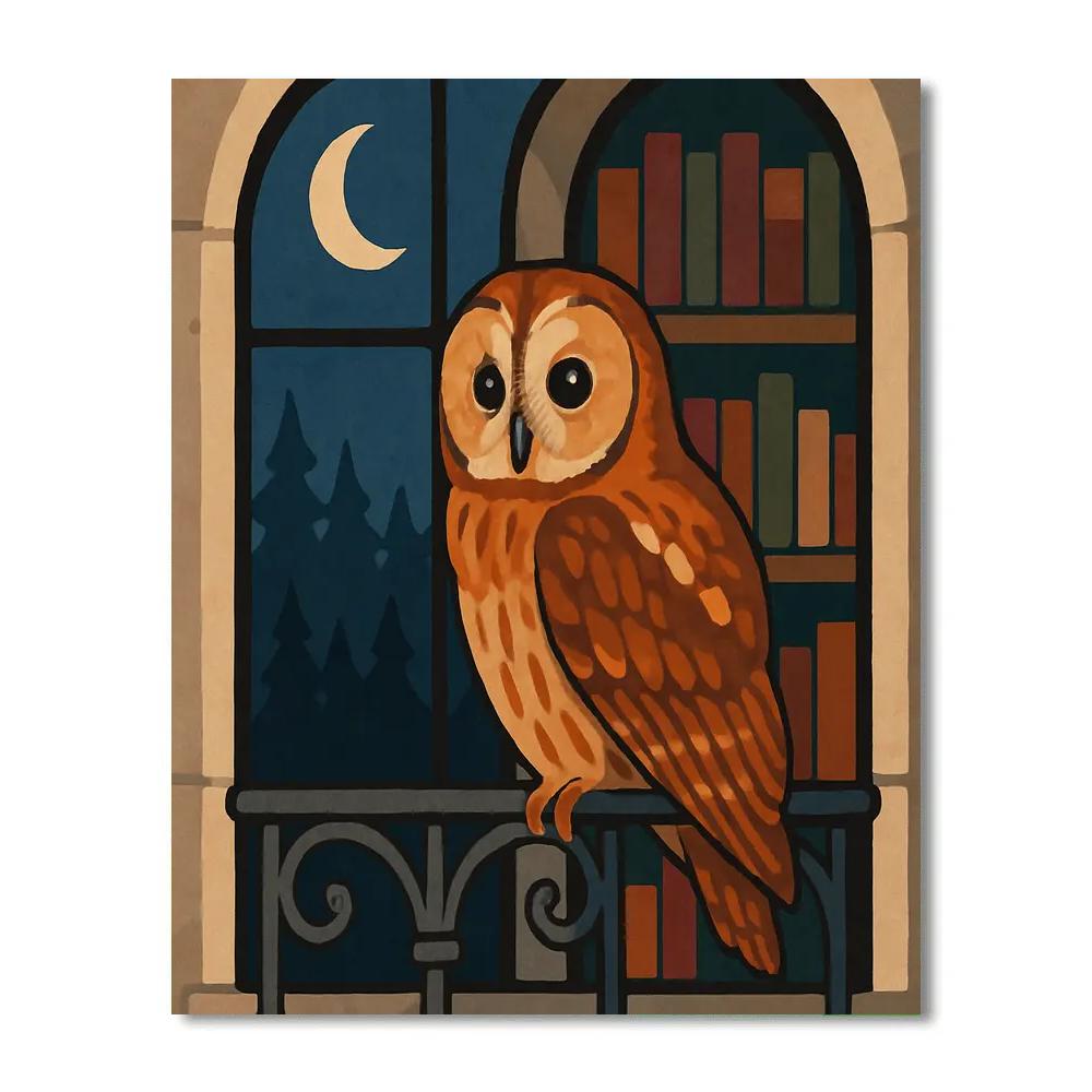 Library Window With Owl Vigil Numbered painting kits