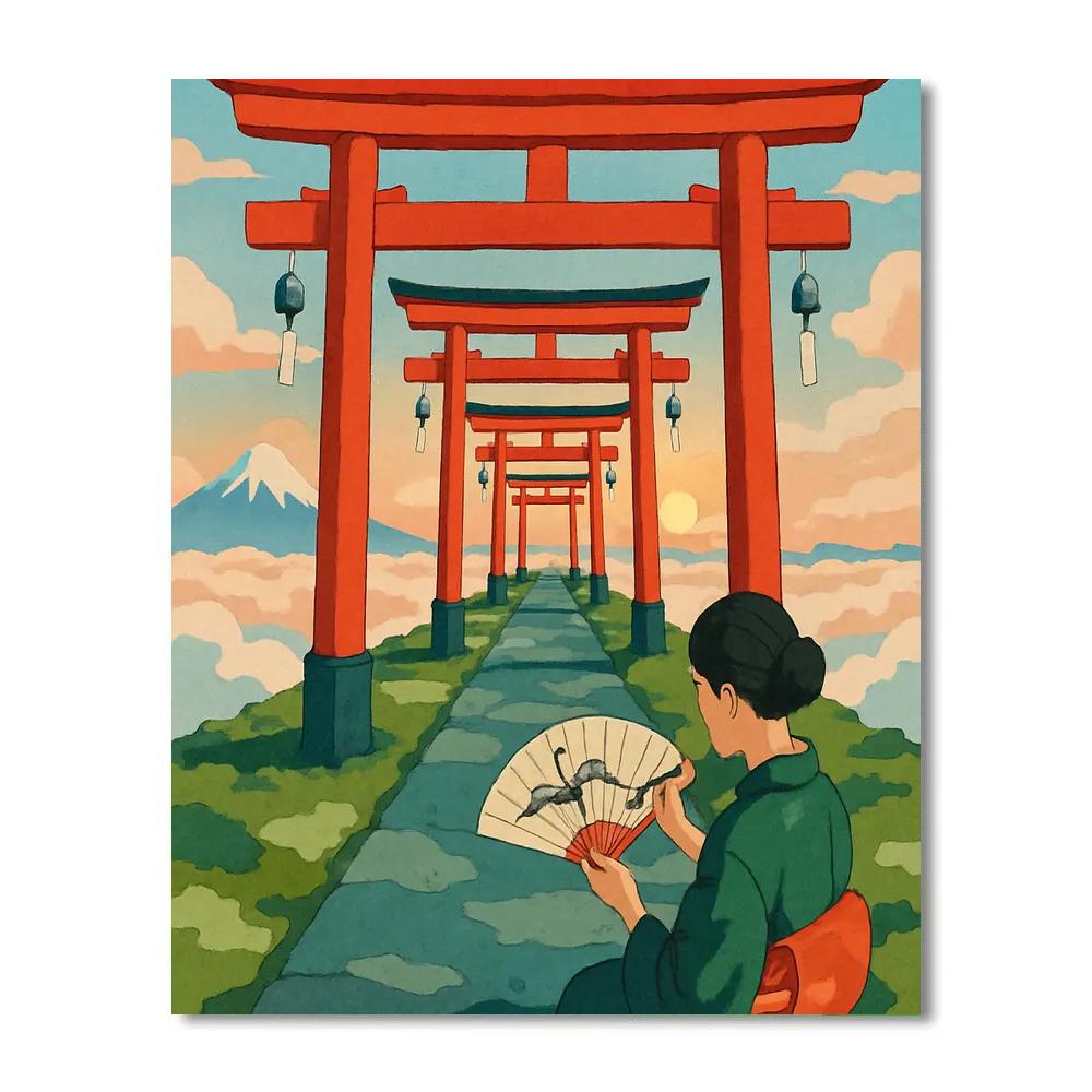 Vermilion Torii Japan-Crafted Cloud Garden painting number kit