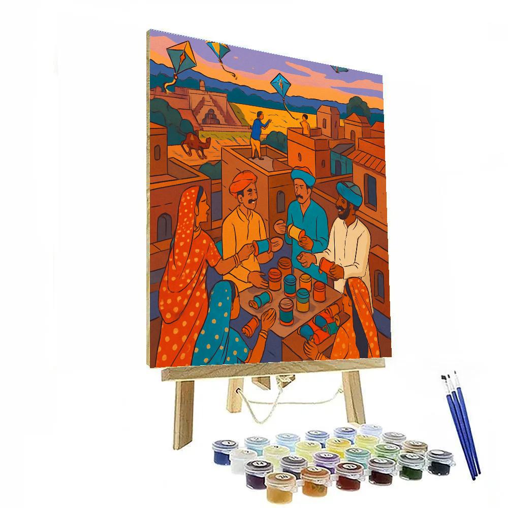 Harvest Kite Bazaar In India Twilight paint by numbers