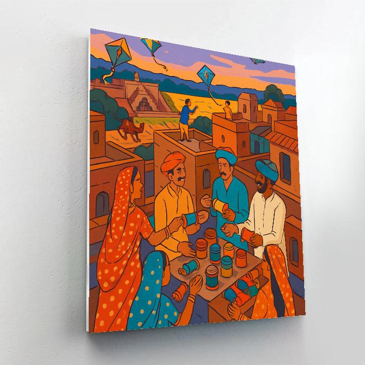 Harvest Kite Bazaar In India Twilight paint by numbers