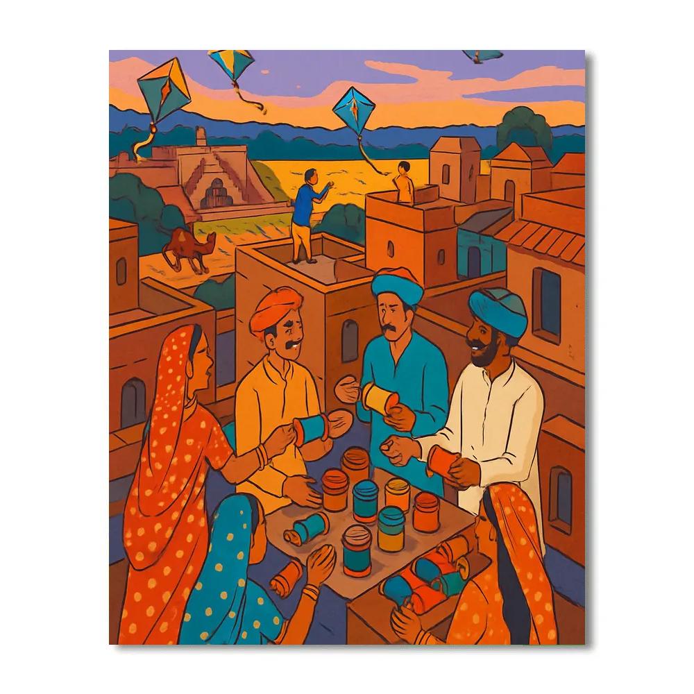 Harvest Kite Bazaar In India Twilight paint by numbers