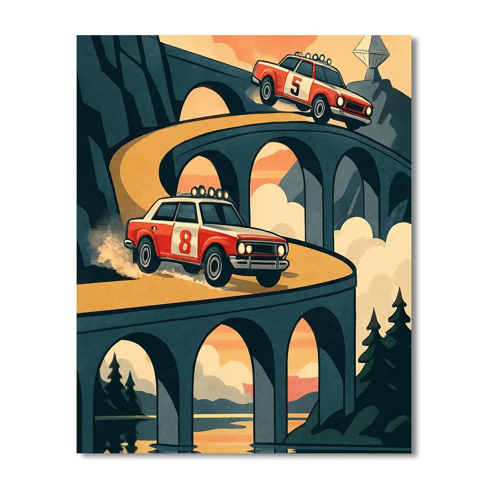 Skyline Switchbacks With Rally Cars Painting by numbers kit