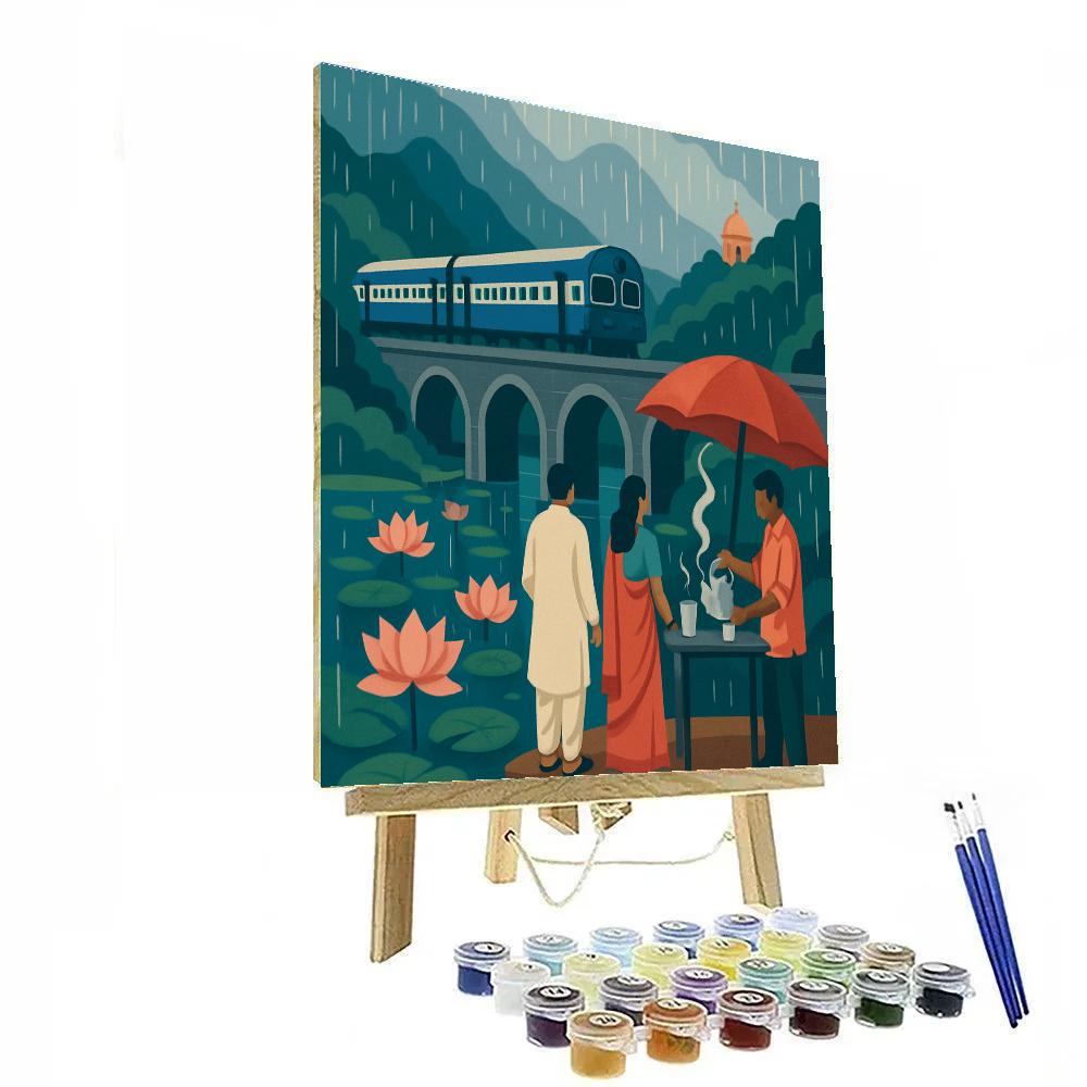 India Monsoon Lotus Train Poster Art paint by numbers
