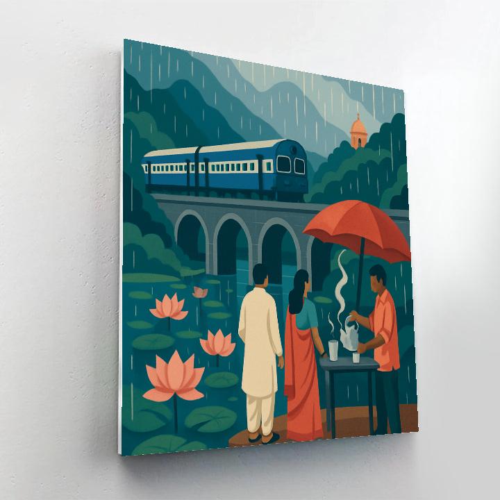 India Monsoon Lotus Train Poster Art paint by numbers