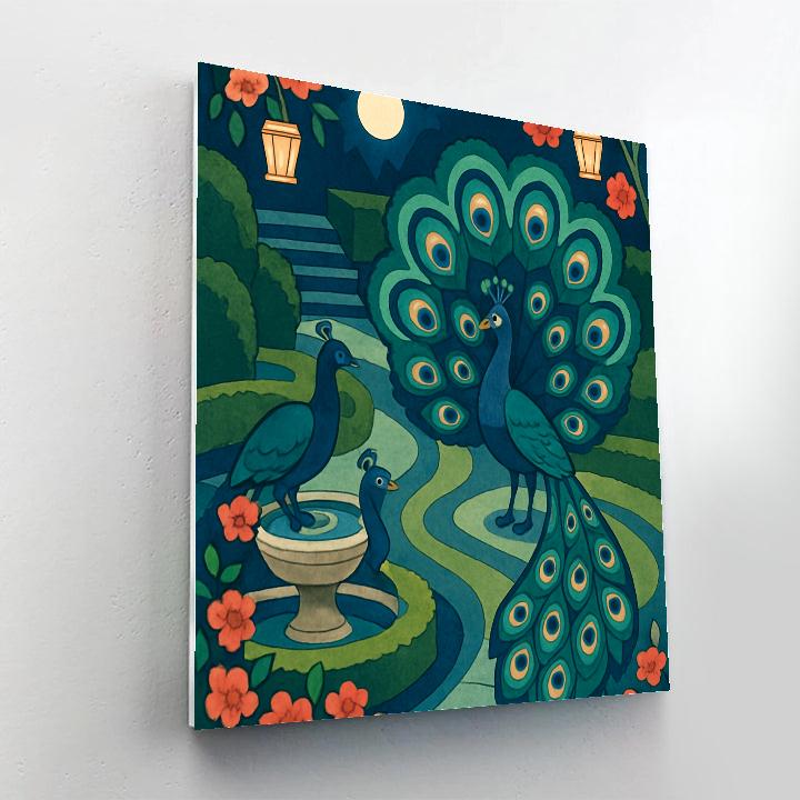 Garden Lanterns With Peacock Courtship paint by number