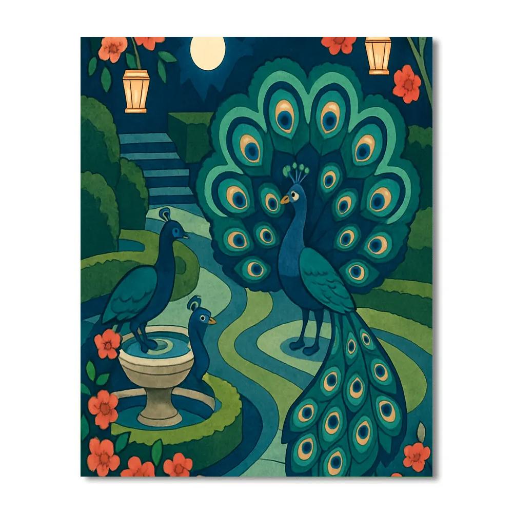 Garden Lanterns With Peacock Courtship paint by number