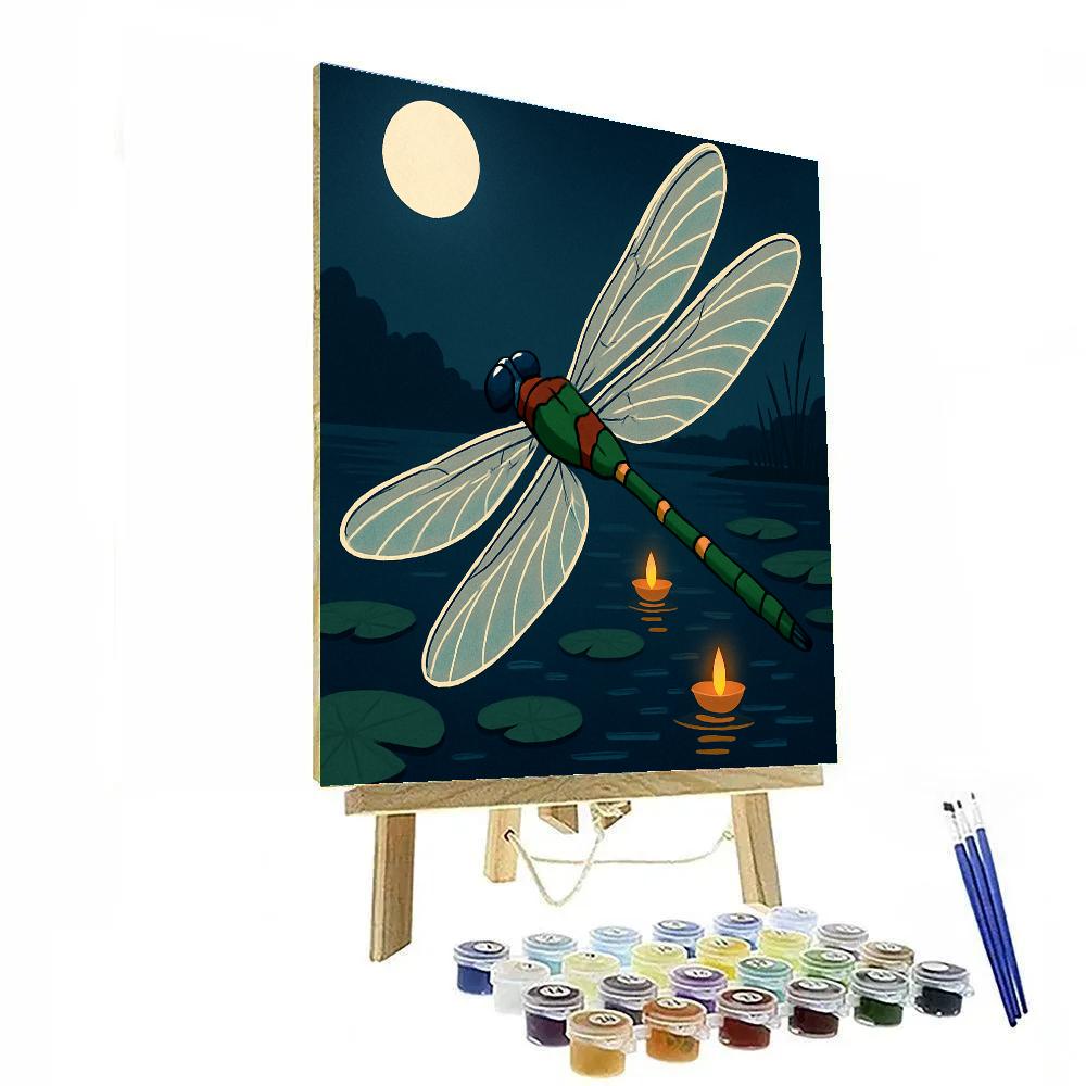Lantern Boats With Dragonfly Skim Paint by numbers art