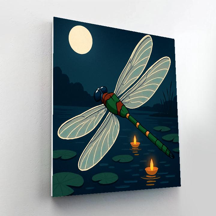 Lantern Boats With Dragonfly Skim Paint by numbers art