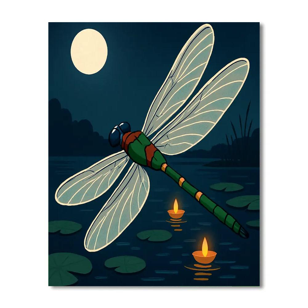 Lantern Boats With Dragonfly Skim Paint by numbers art