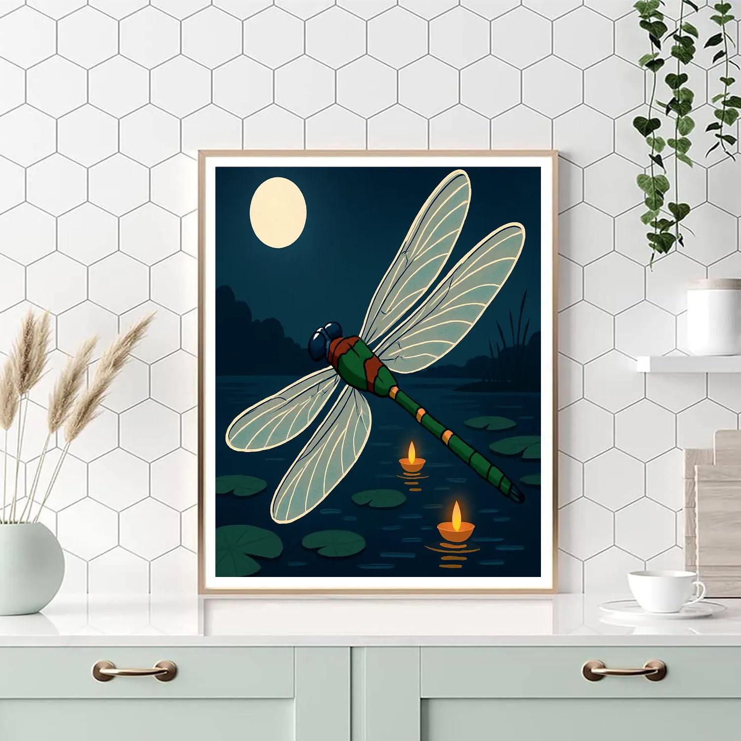 Lantern Boats With Dragonfly Skim Paint by numbers art