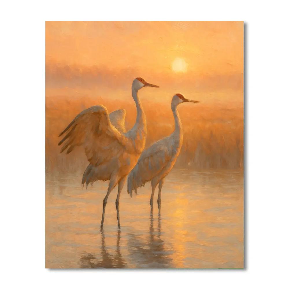 Cranes At Sunrise Over The Reed Quilt Marsh Paint by numbers kits