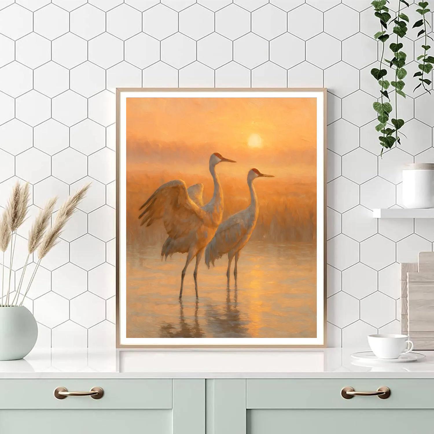 Cranes At Sunrise Over The Reed Quilt Marsh Paint by numbers kits