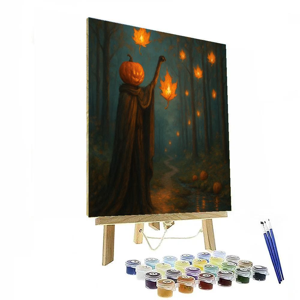 Pumpkin Cloak Wanderer And The Leaf Lanterns Paint by numbers art