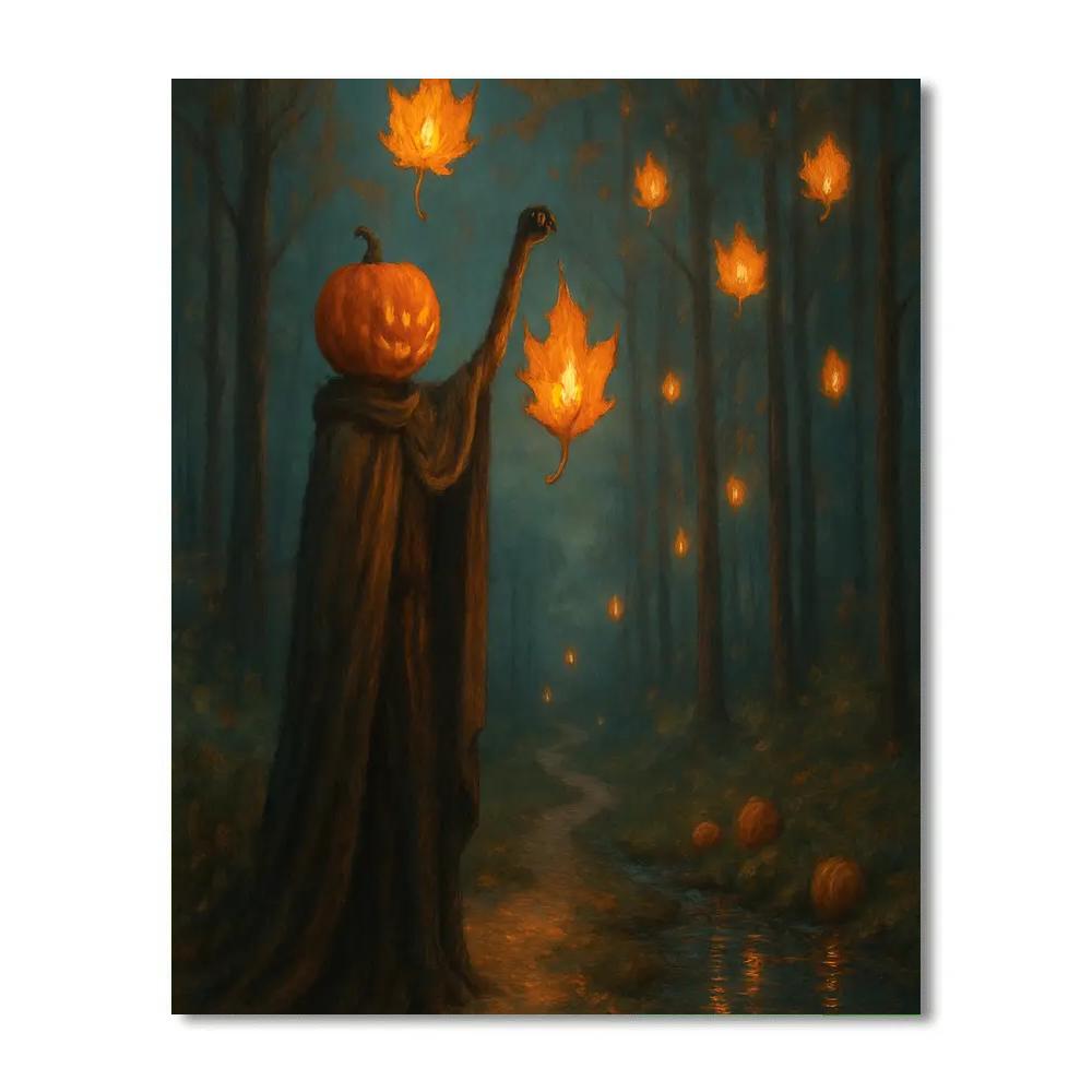 Pumpkin Cloak Wanderer And The Leaf Lanterns Paint by numbers art