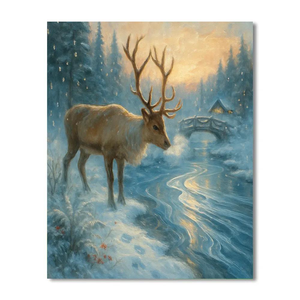 Reindeer At The Crystal Creek Crossing Paint by numbers kits