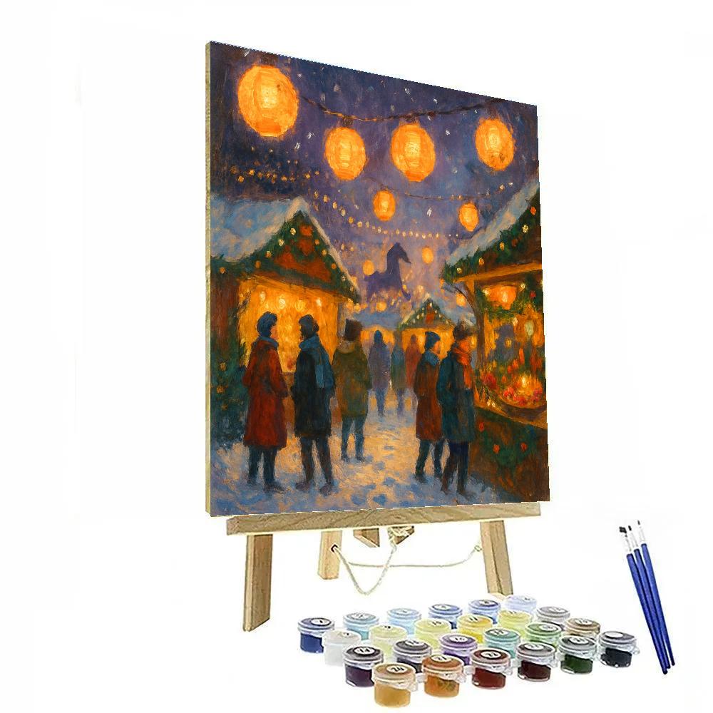 Winter Market Under Floating Snow Lanterns paint by numbers