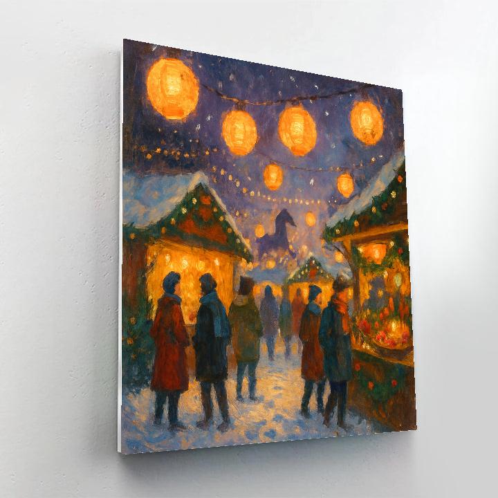 Winter Market Under Floating Snow Lanterns paint by numbers