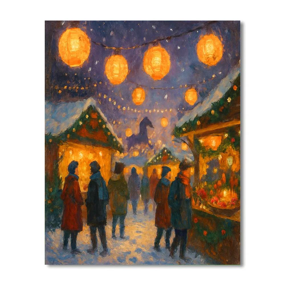 Winter Market Under Floating Snow Lanterns paint by numbers