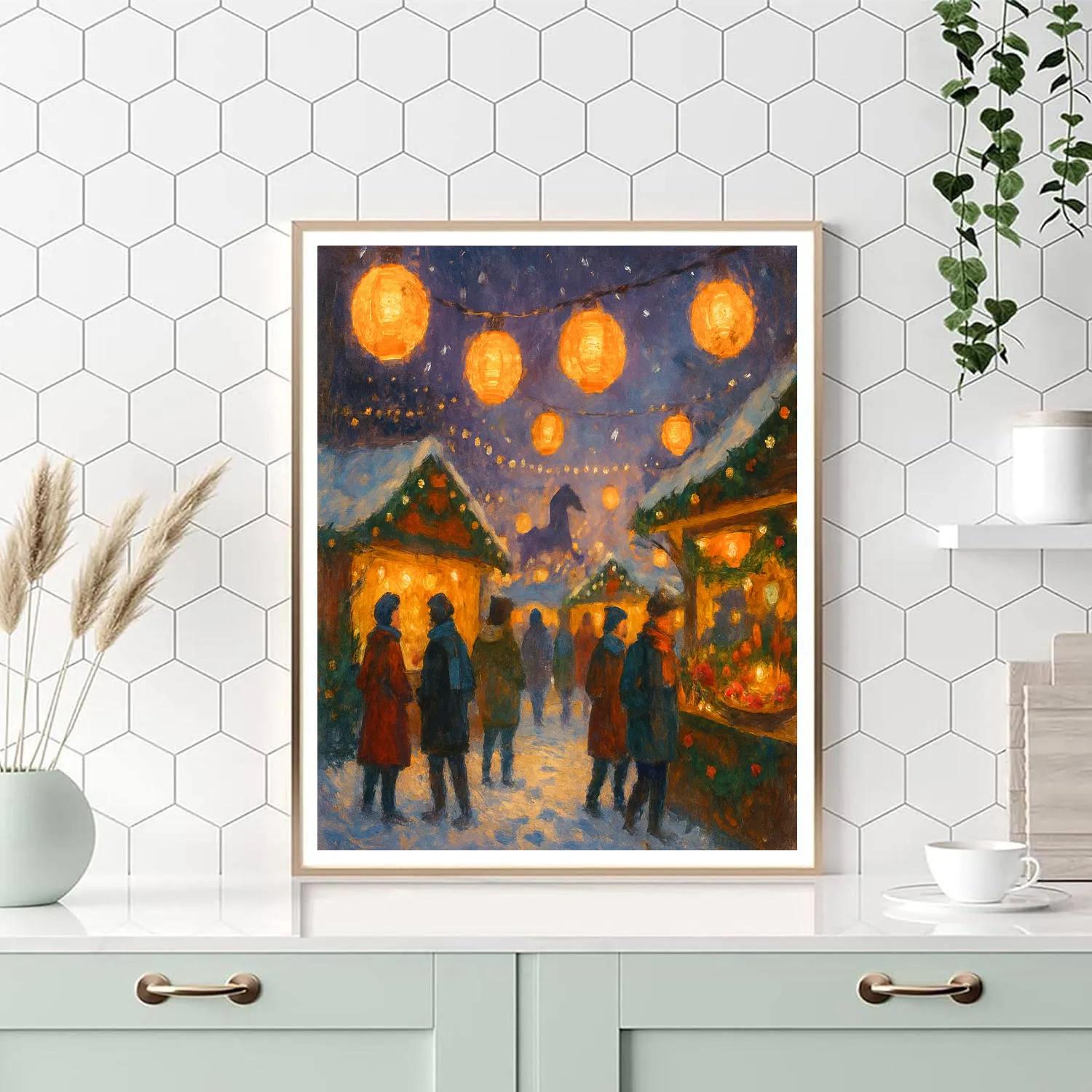 Winter Market Under Floating Snow Lanterns paint by numbers