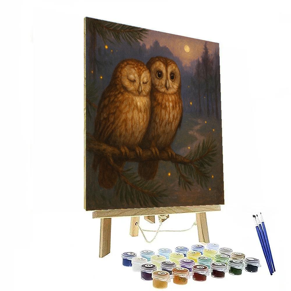 Twilight Owls In The Pine Clearing Glow paint by color