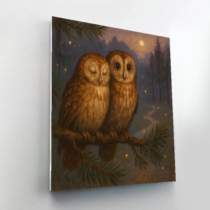 Twilight Owls In The Pine Clearing Glow paint by color