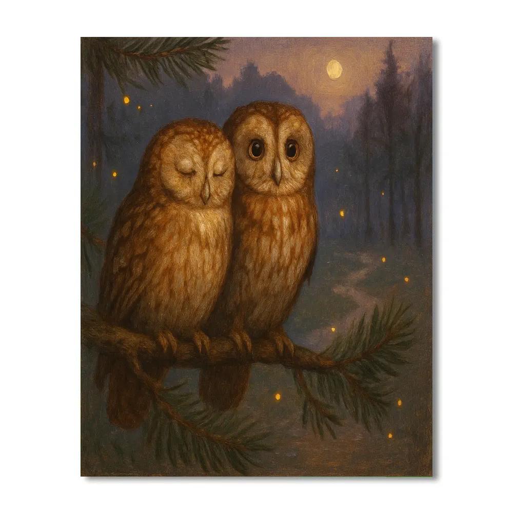 Twilight Owls In The Pine Clearing Glow paint by color