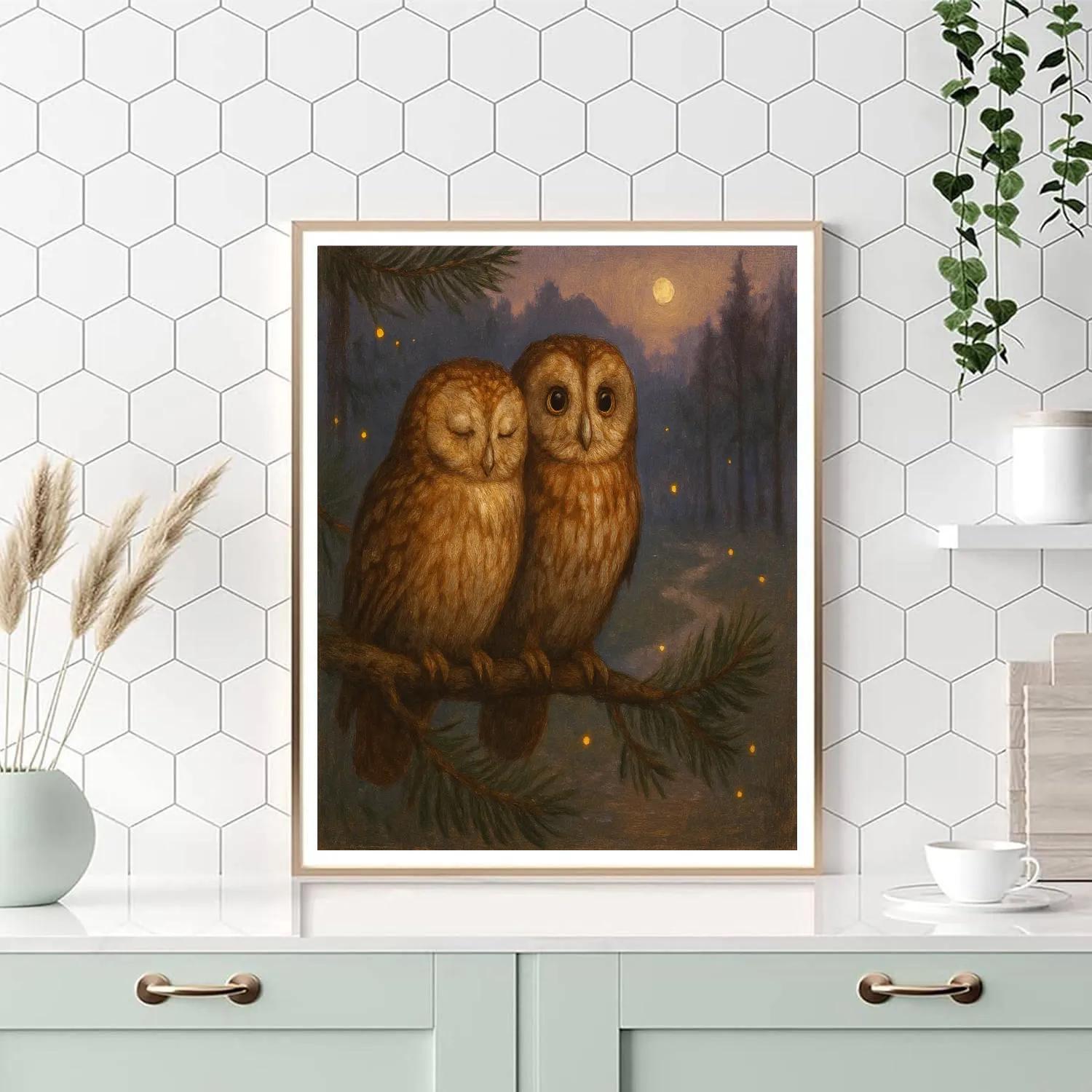 Twilight Owls In The Pine Clearing Glow paint by color
