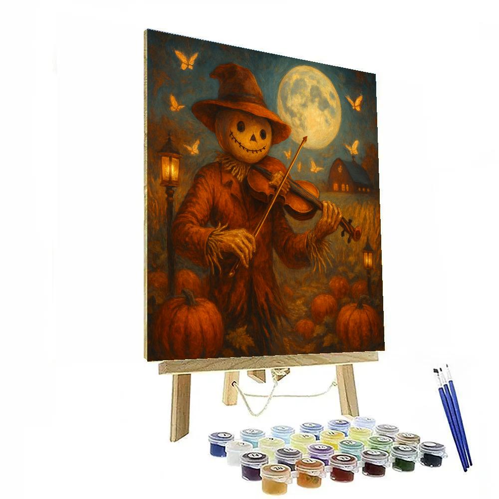 Candlelit Scarecrow Violin Under The Harvest Moon painting number kit