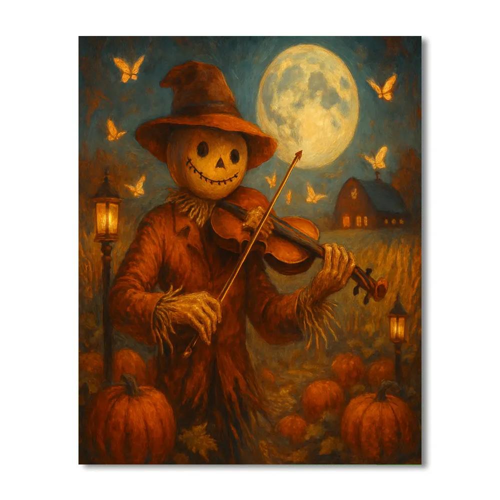 Candlelit Scarecrow Violin Under The Harvest Moon painting number kit