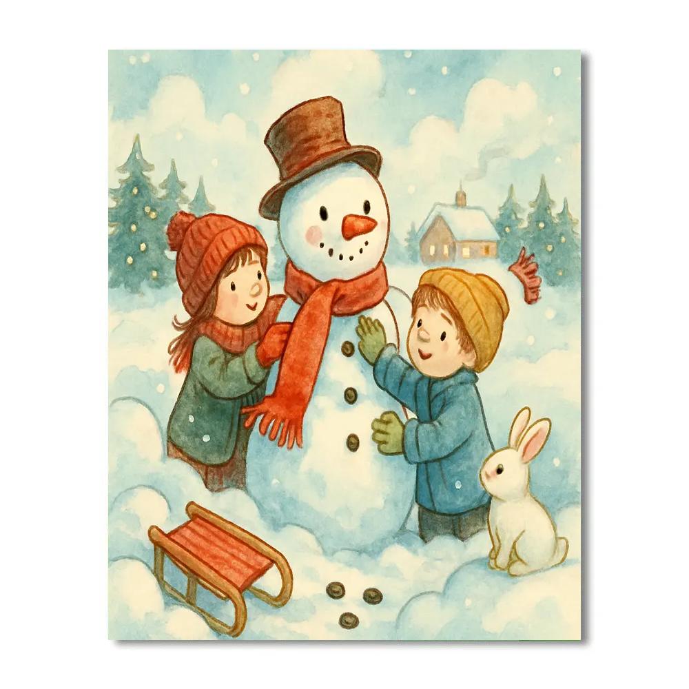 Snowman Sculptors At The Evergreen Meadow paint by numbers