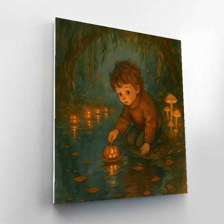 Autumn Mirror Pond With Floating Jack O Lanterns paint by number