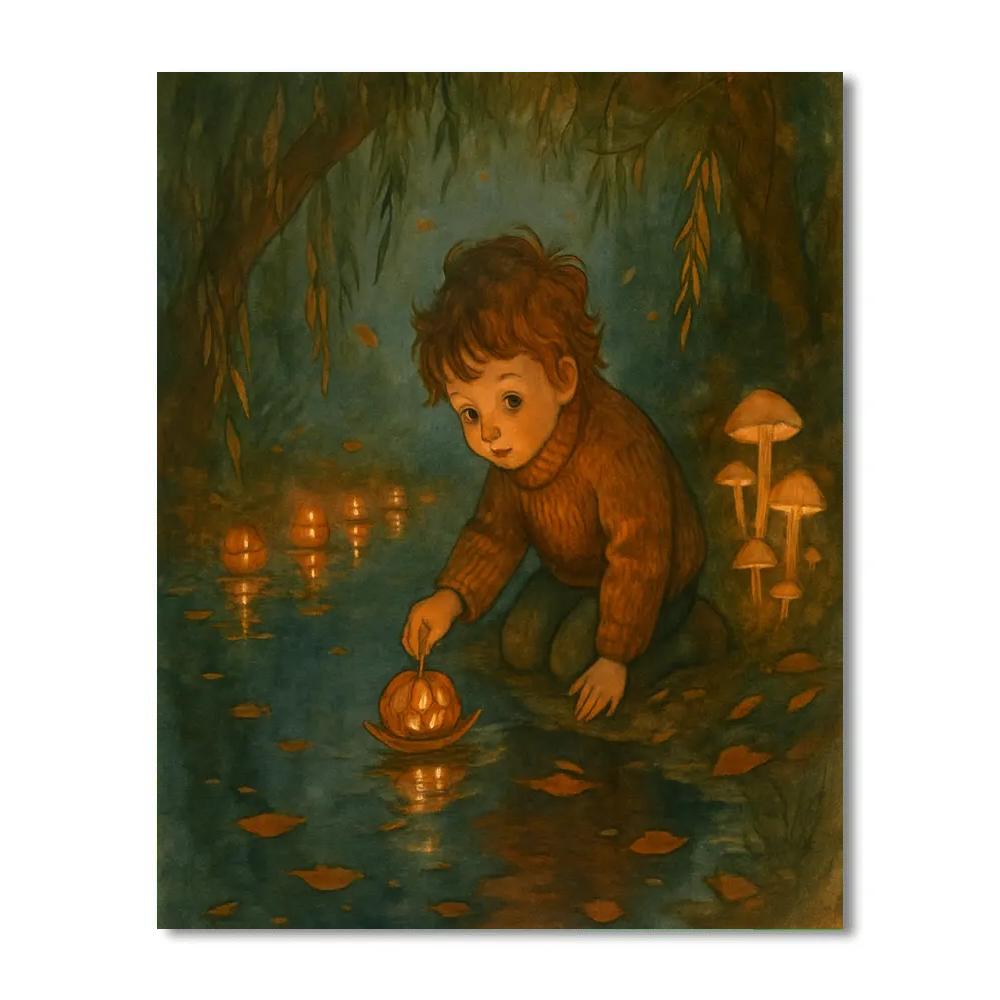 Autumn Mirror Pond With Floating Jack O Lanterns paint by number